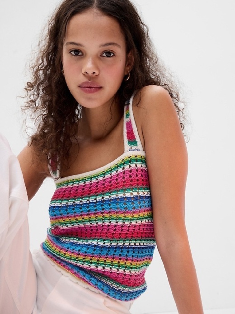 GAP 100% Cotton Crochet Stripe Tank Top - Multicolor